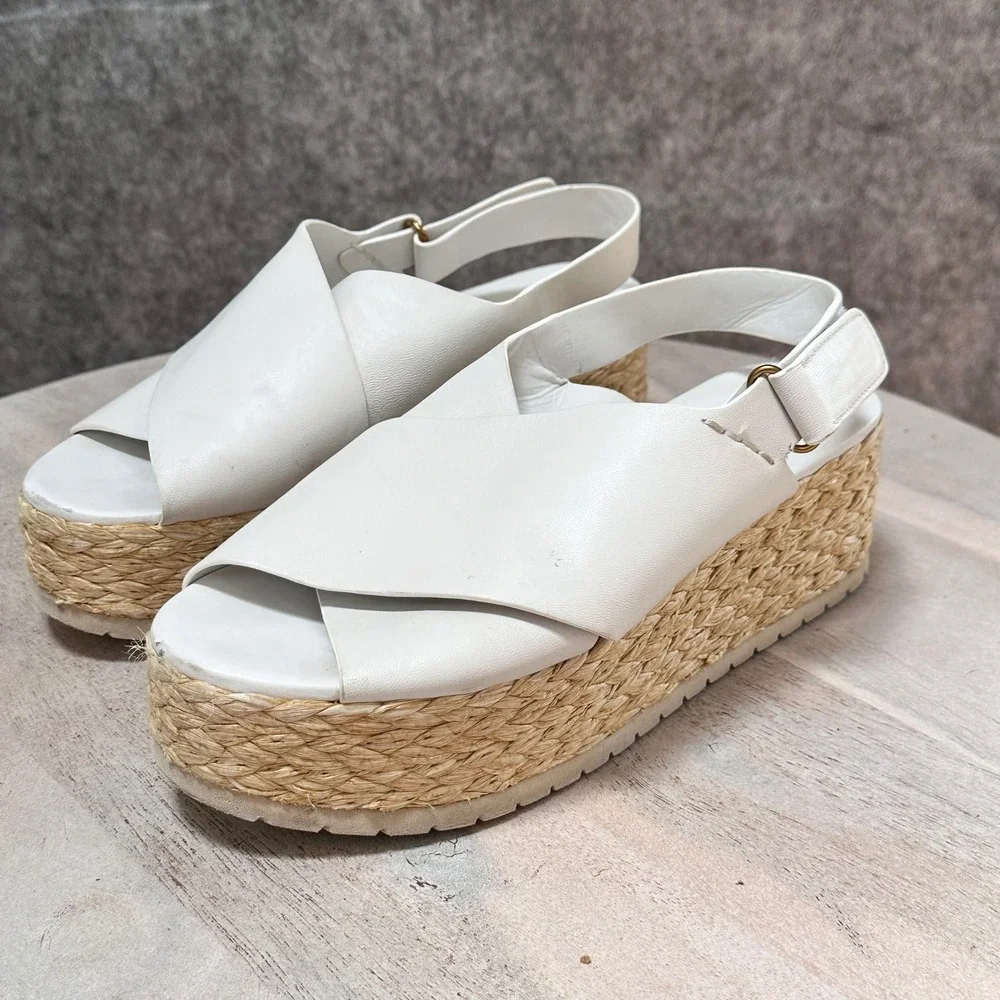 Vince Womens White Leather Platform Espadrille Sandals Slingback Size 7M EUR 37